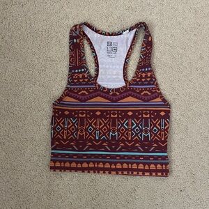 Nollie Aztec cotton Tribal racerback crop tank top, xs/s, stretchy, scoop neck